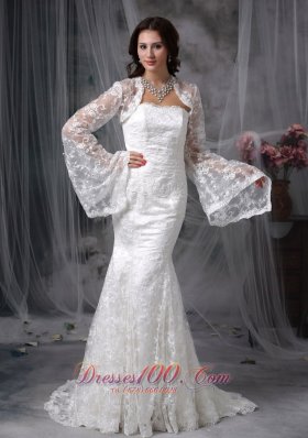 Lace Mermaid Long Sleeves Court Wedding Dress